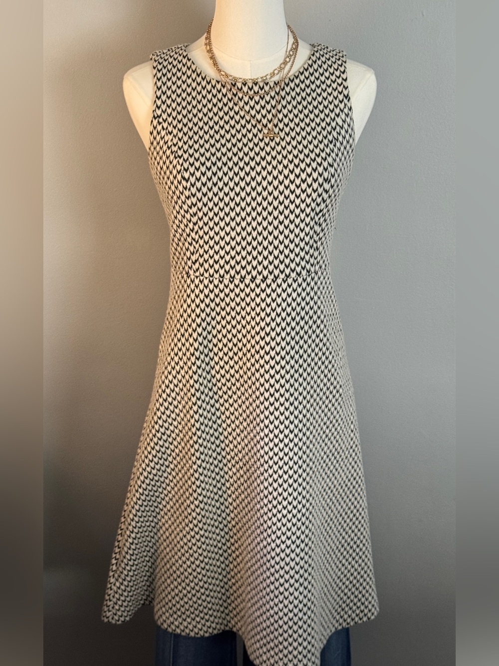 LOFT Black and White Sleeveless A-Line Dress